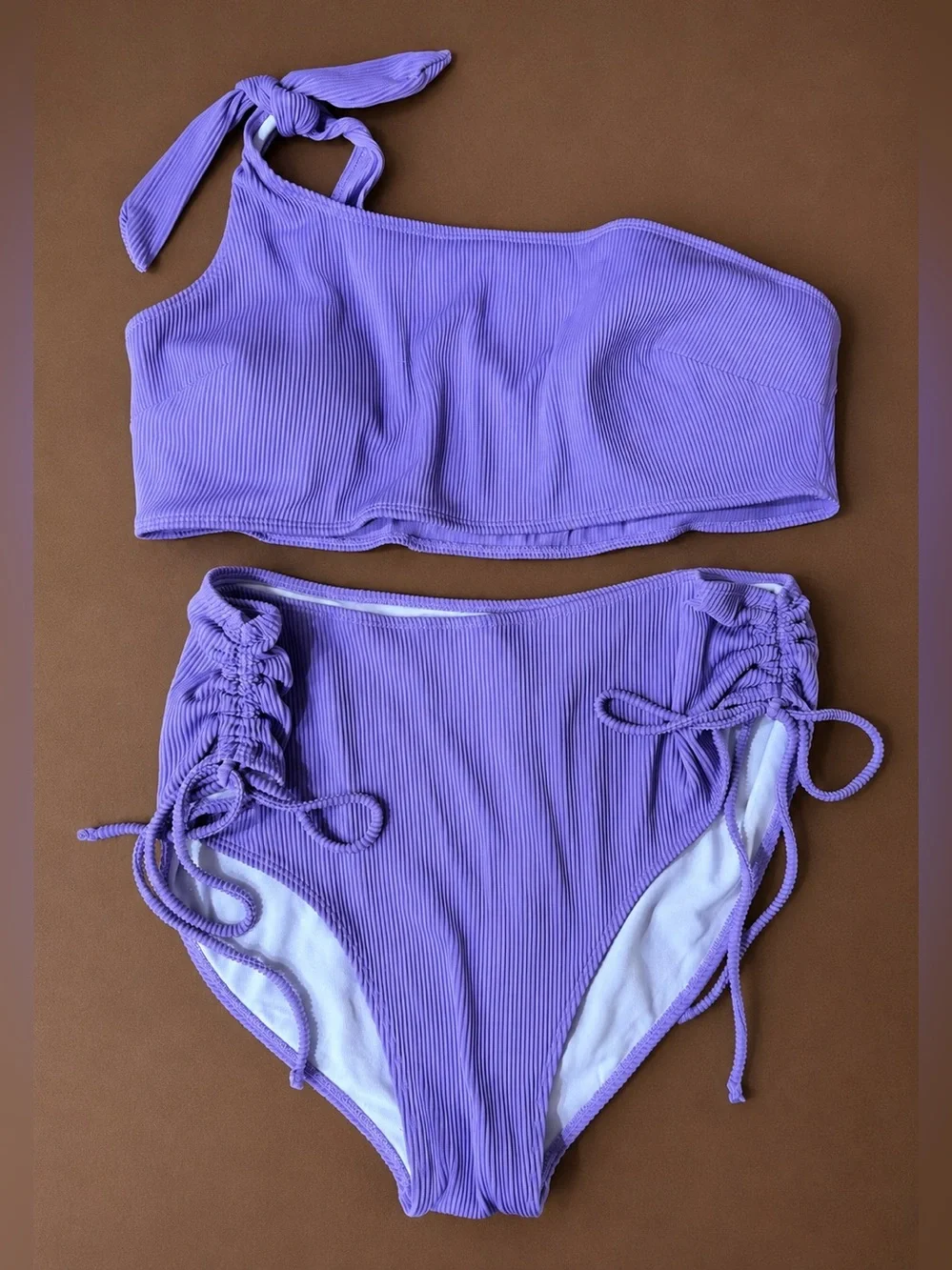 Purple Ribbed One-Shoulder High-Waisted Bikini Set – NWOT